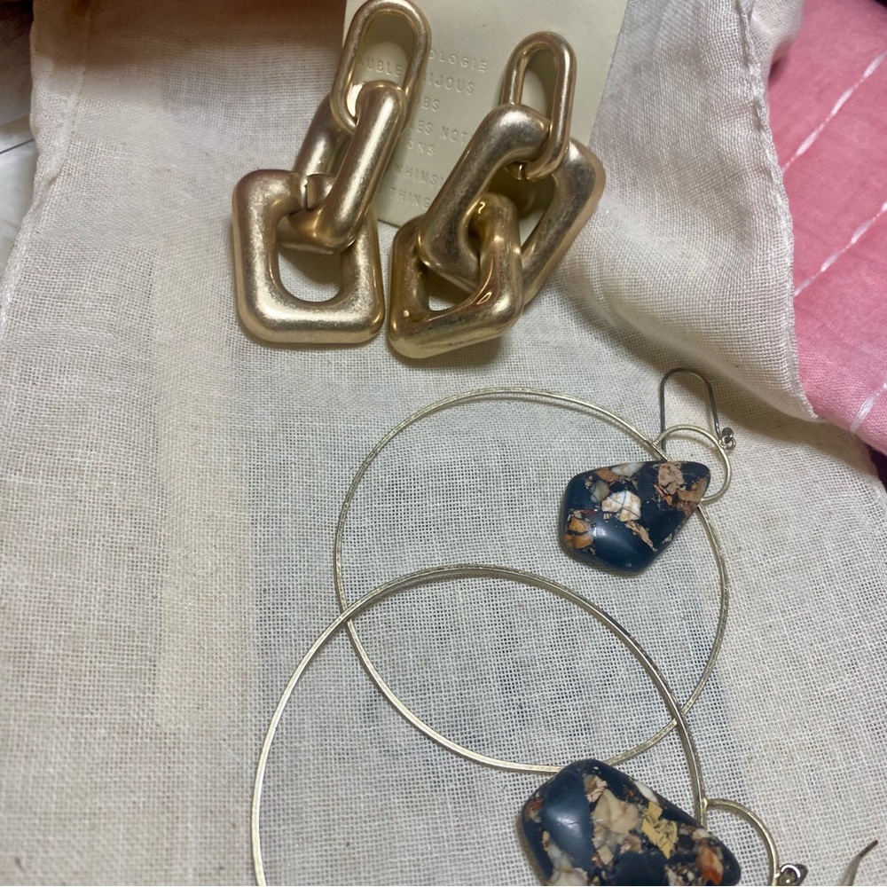Anthropologie Chunky Gold Link Earrings and Hoops - Picture 7 of 11